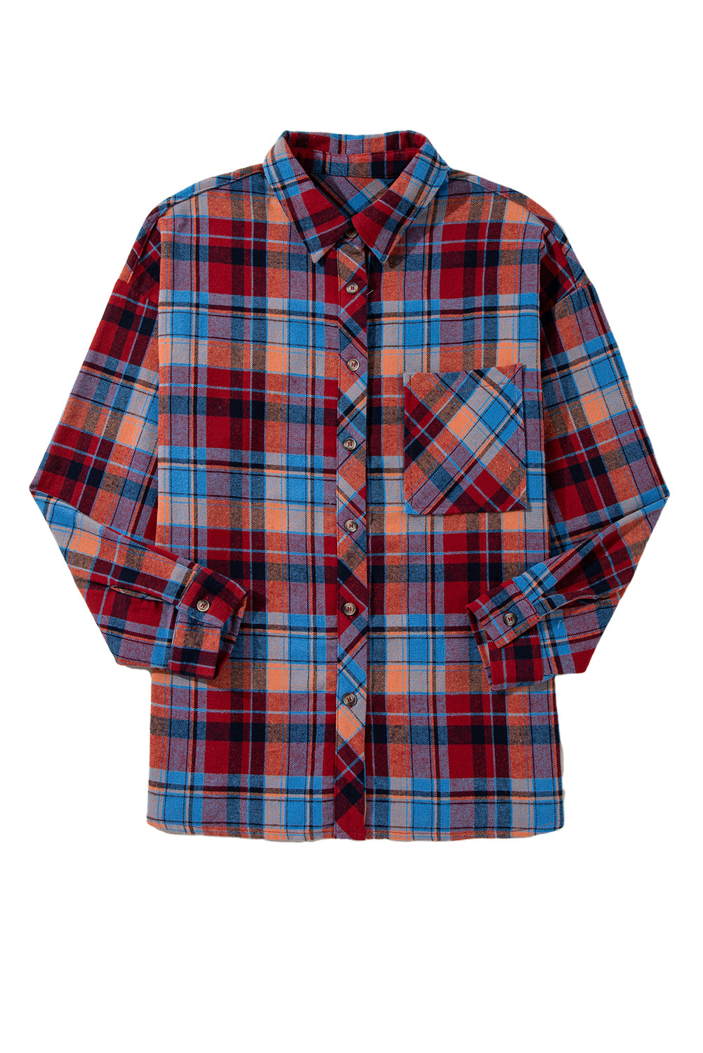 Red Plaid Print Drop Sleeve Loose Shirt-Chaelisa's New Jammies