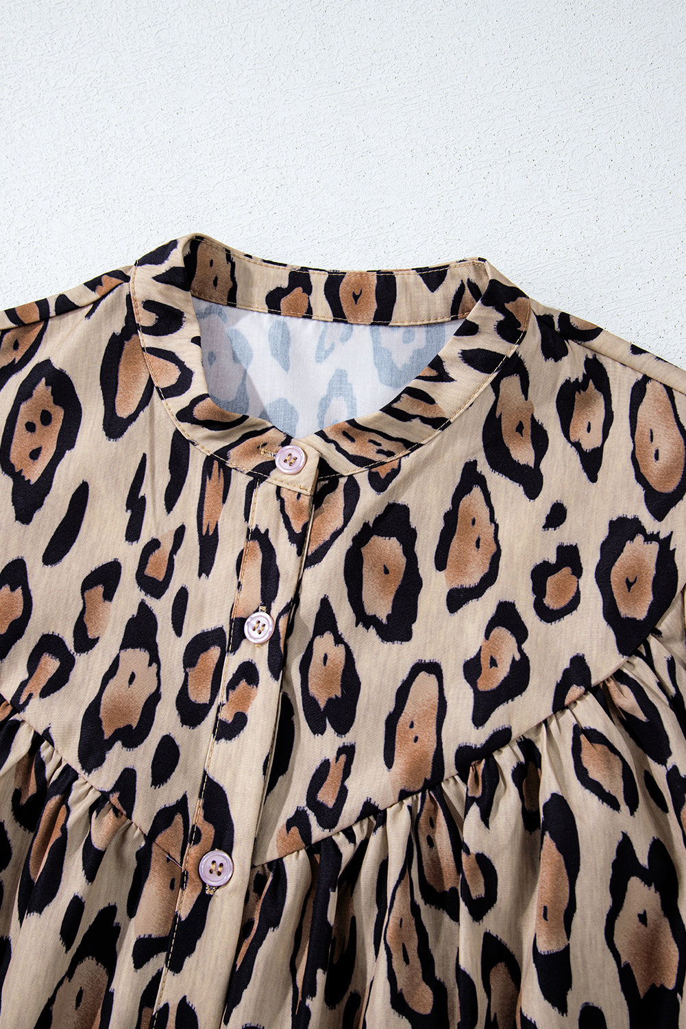 Light French Beige Oversized Leopard Print Balloon Sleeve Casual Shirt-Chaelisa's New Jammies