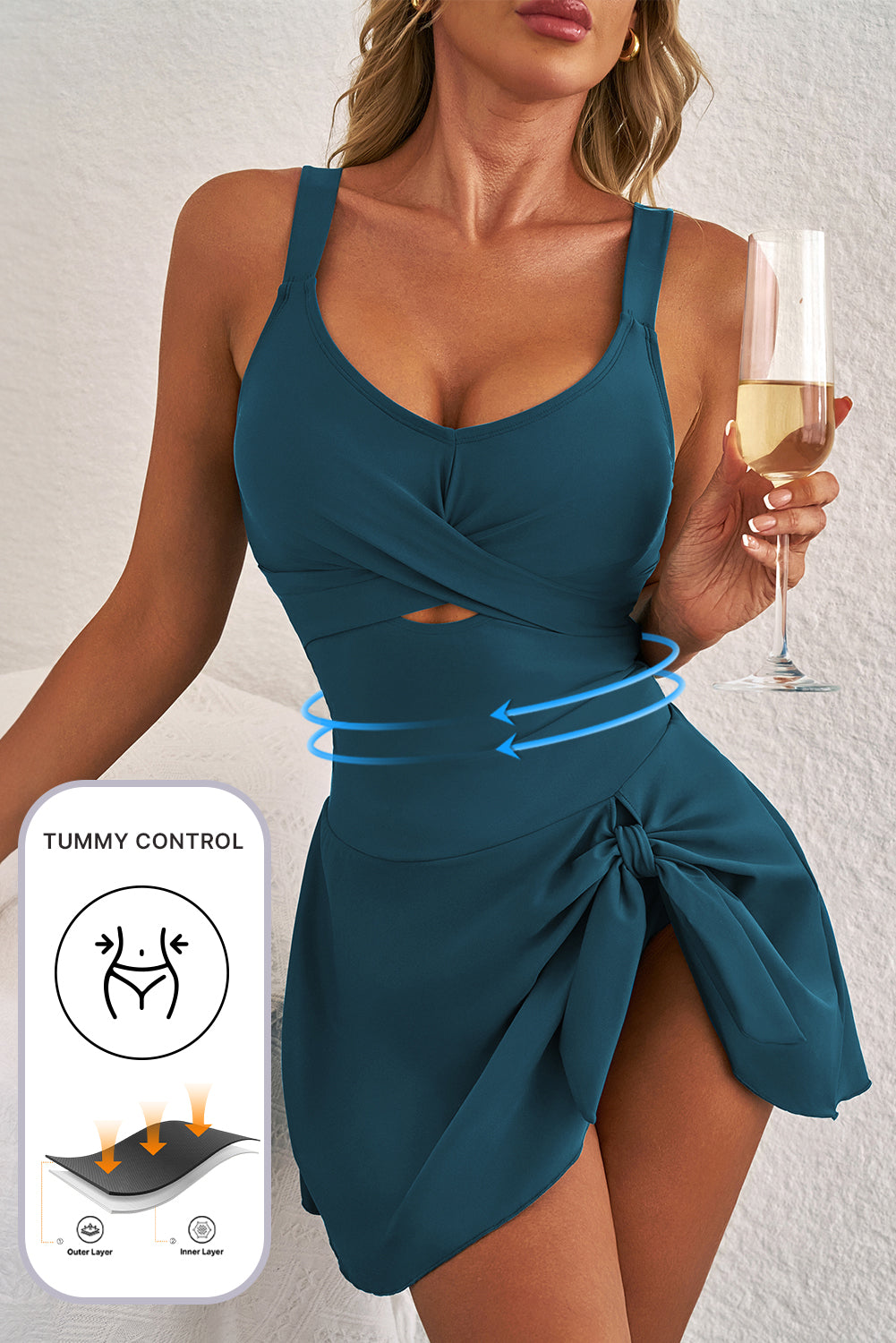 Sea Green Adjustable Straps Cutout Ruched Knot Slit One Piece Swim Dress-Chaelisa's New Jammies