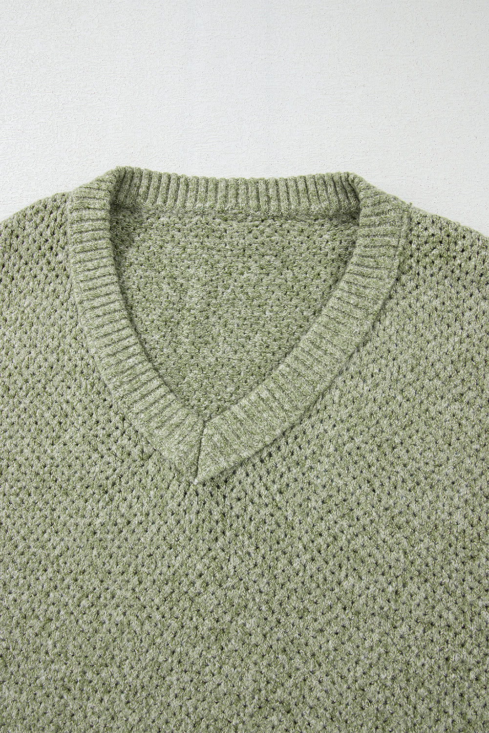 Jungle Green Loose Eyelet V Neck Drop Shoulder Sweater-Chaelisa's New Jammies