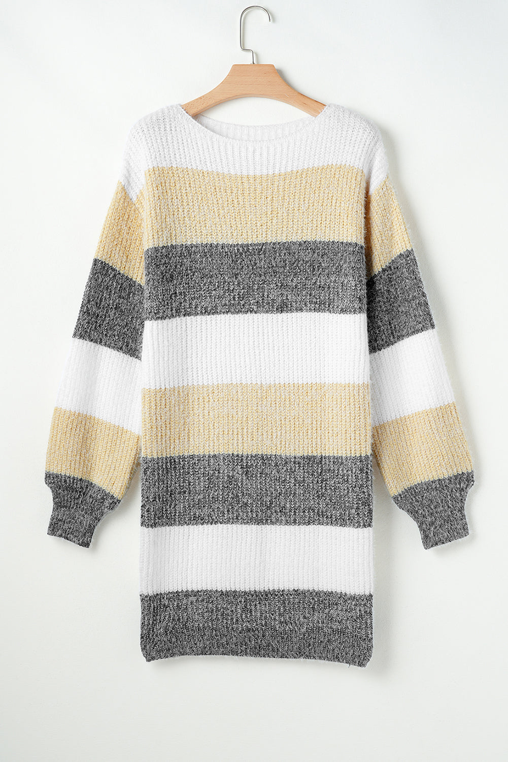 Gray Stripe Colorblock Bubble Sleeve Drop Shoulder Sweater Dress-Chaelisa's New Jammies