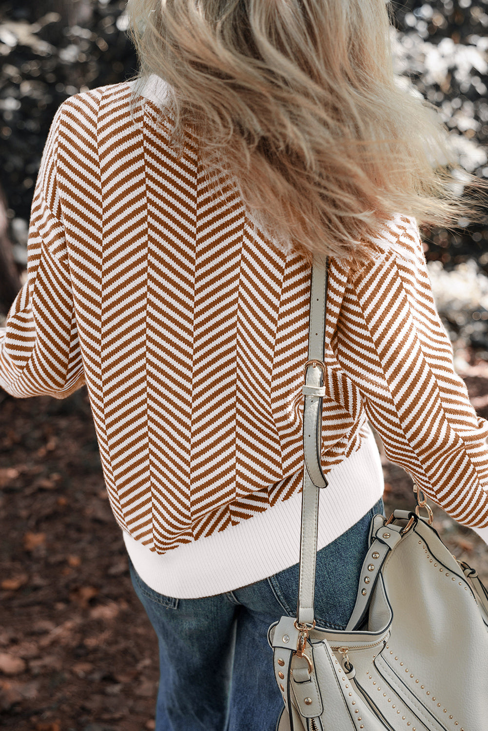 Coffee Contrast Edge Crew Neck Drop Shoulder Sweater-Chaelisa's New Jammies