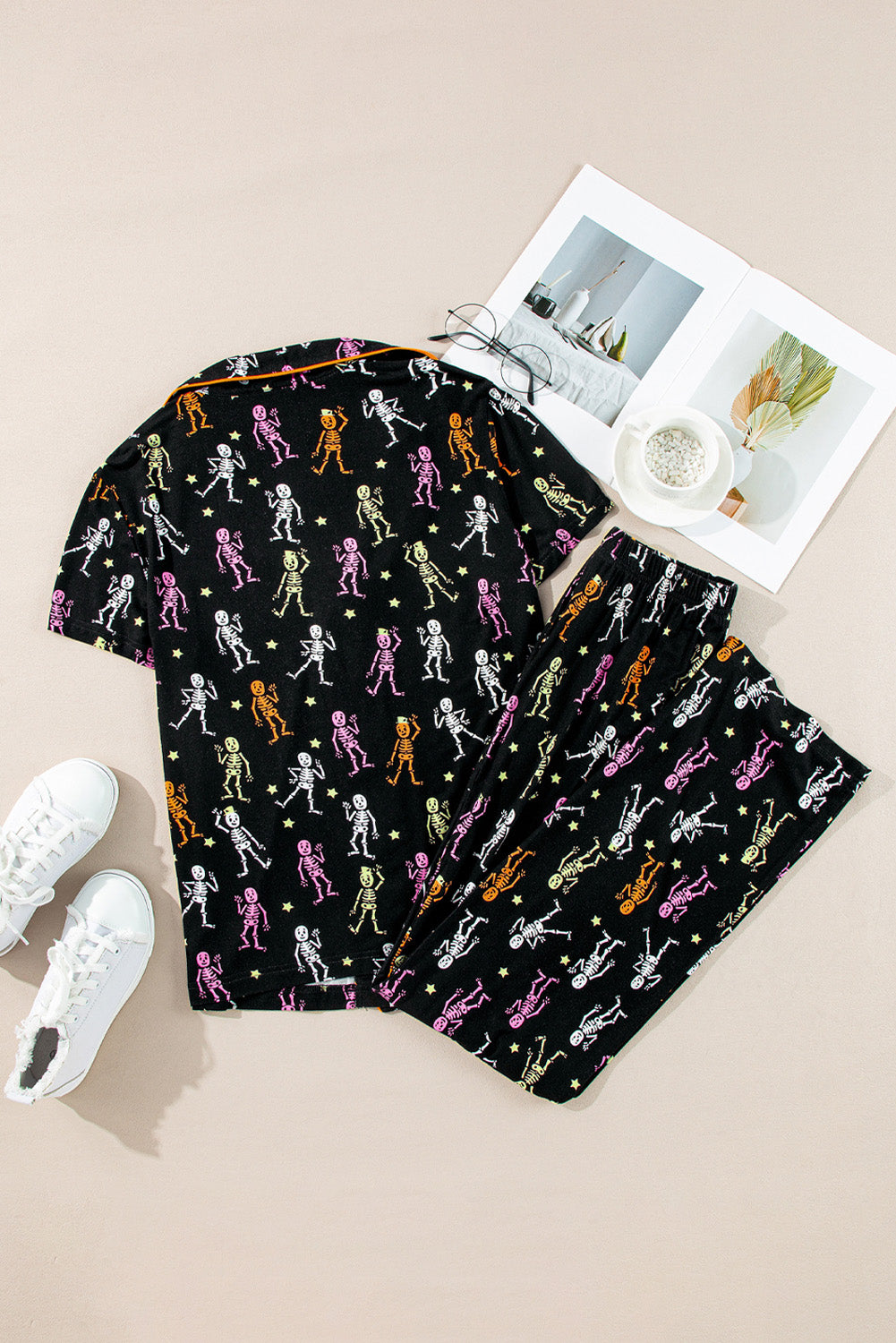 Black Halloween Pattern Short Sleeve Shirt Pajama Set-Chaelisa's New Jammies