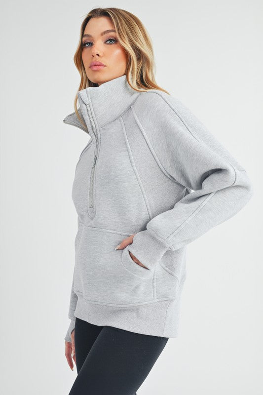 Aemi + Co Half Zip Raglan Sleeve Sweatshirt with Kangaroo Pocket-Chaelisa's New Jammies