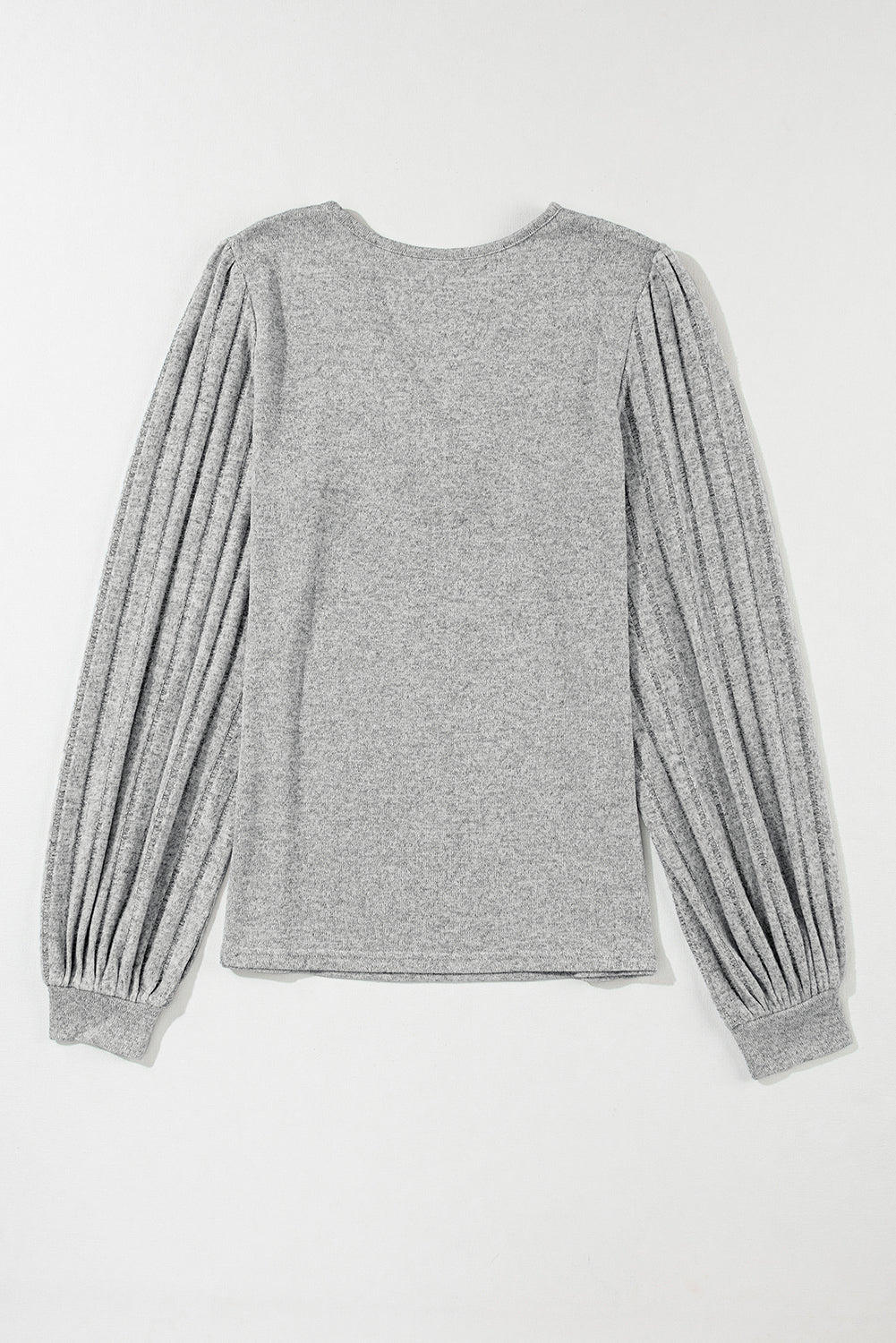 Light Grey Buttoned V Neck Ribbed Puff Sleeve Top-Chaelisa's New Jammies