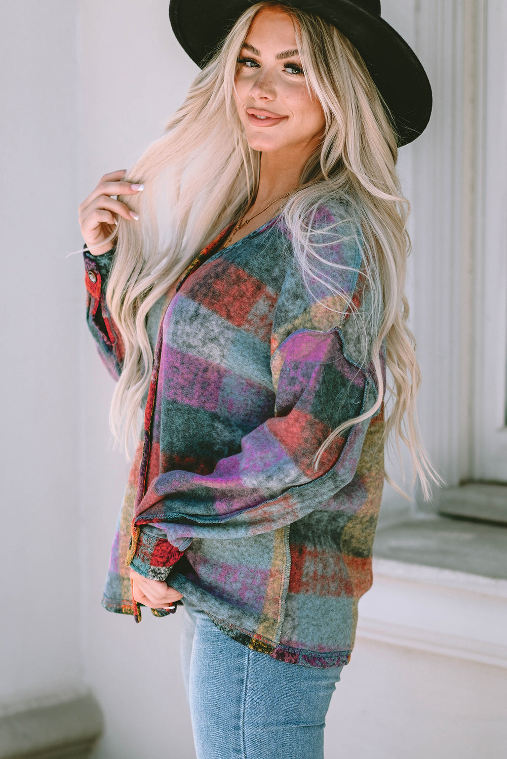 Multicolor Brushed Checked Western Buttoned Jacket-Chaelisa's New Jammies