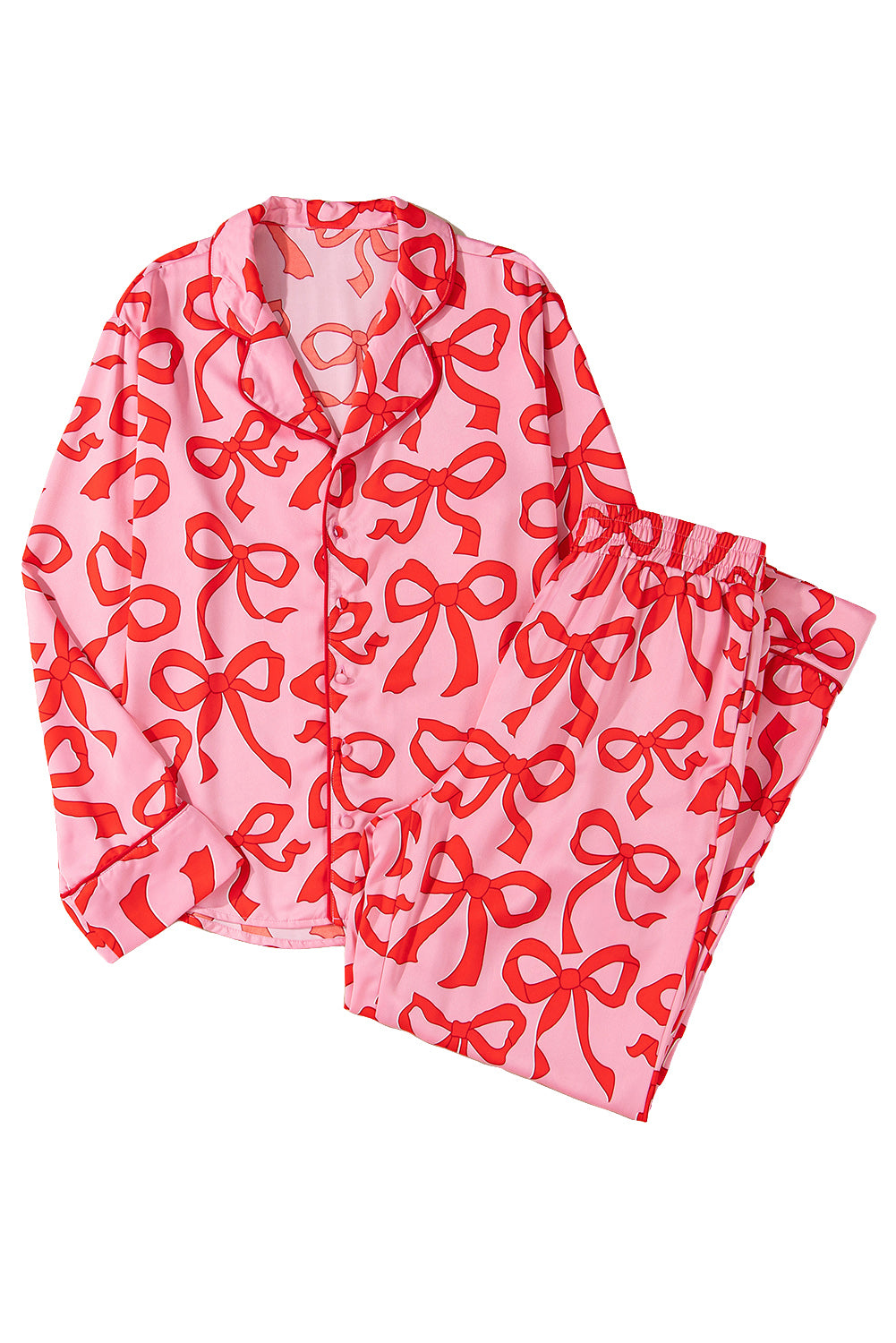 Pink 2pcs Bow Print Shirt Style Long Sleeve Pajama Set-Chaelisa's New Jammies