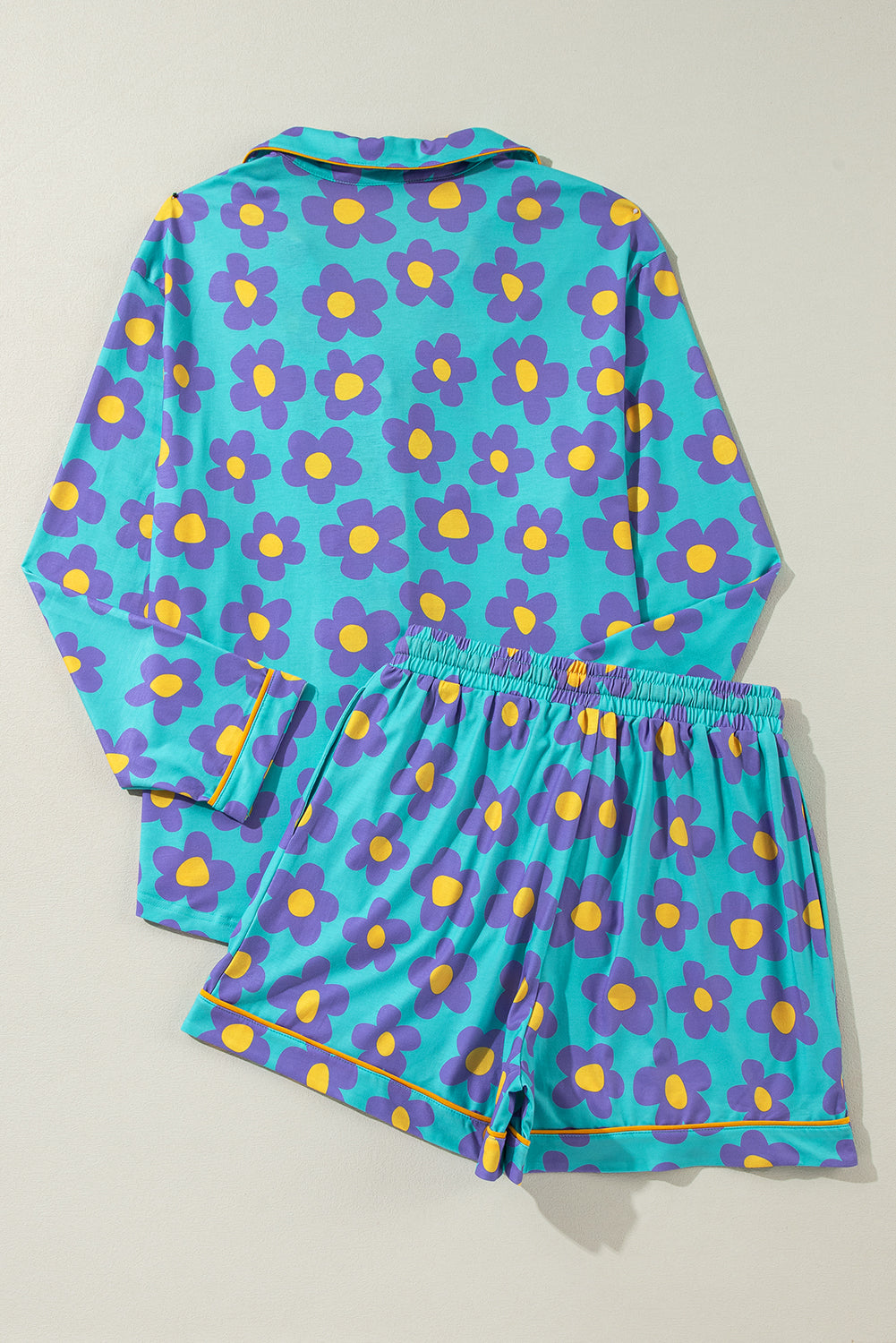 Green Flower Print Long Sleeve Shirt Shorts Pajamas Set-Chaelisa's New Jammies