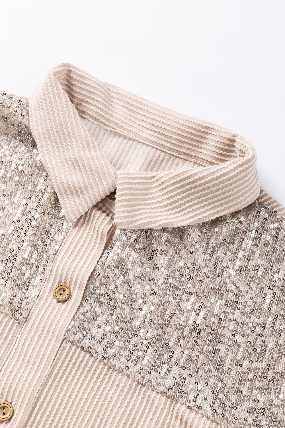 Parchment Sequin Patch Chest Pocket Corded Shacket-Chaelisa's New Jammies