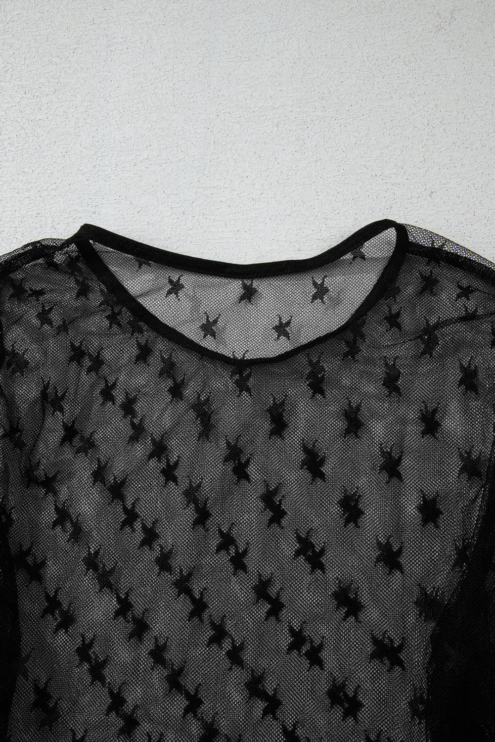 Black Star Print Mesh Sheer Slim Long Sleeve Top-Chaelisa's New Jammies
