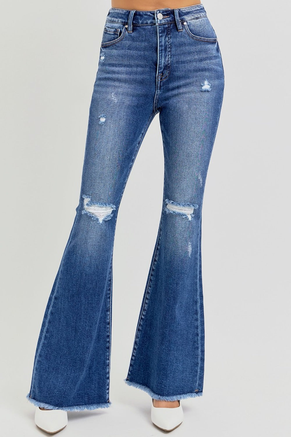 RISEN Full Size High Rise Distressed Raw Hem Flare Jeans-Chaelisa's New Jammies