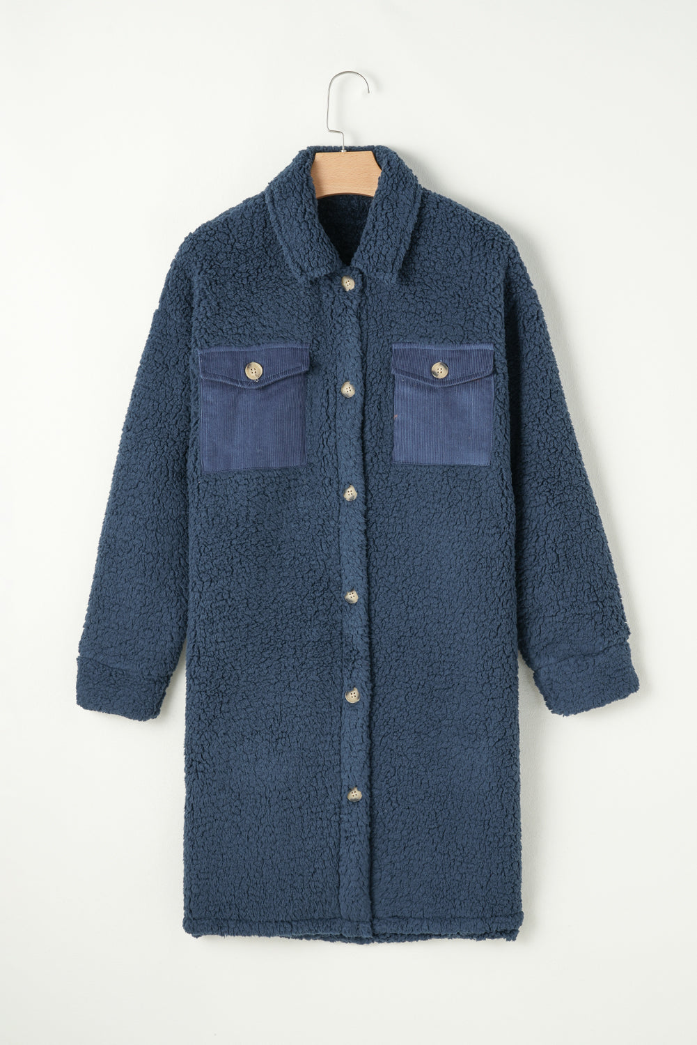 Blue Contrast Flap Pocket Single Breasted Teddy Coat-Chaelisa's New Jammies