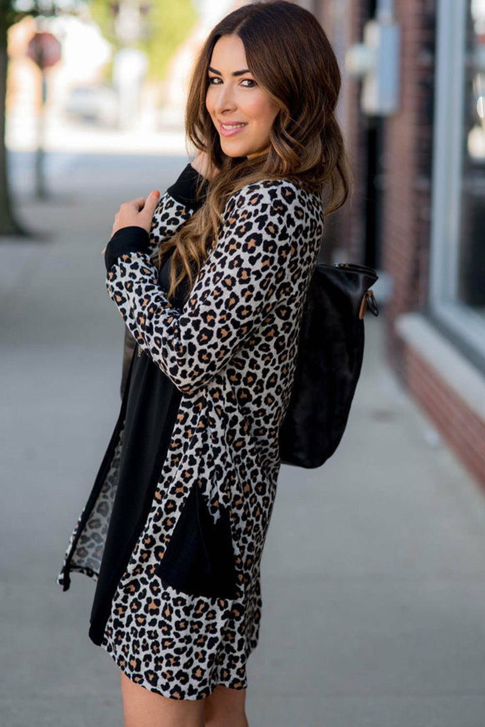 Black Leopard Patched Pocket Open Front Cardigan-Chaelisa's New Jammies