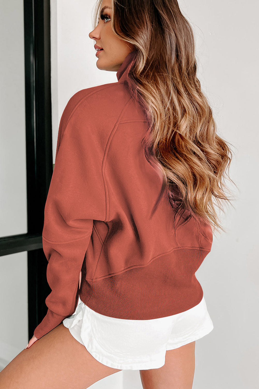 Gray Zip Up Stand Collar Ribbed Thumbhole Sleeve Sweatshirt-Chaelisa's New Jammies