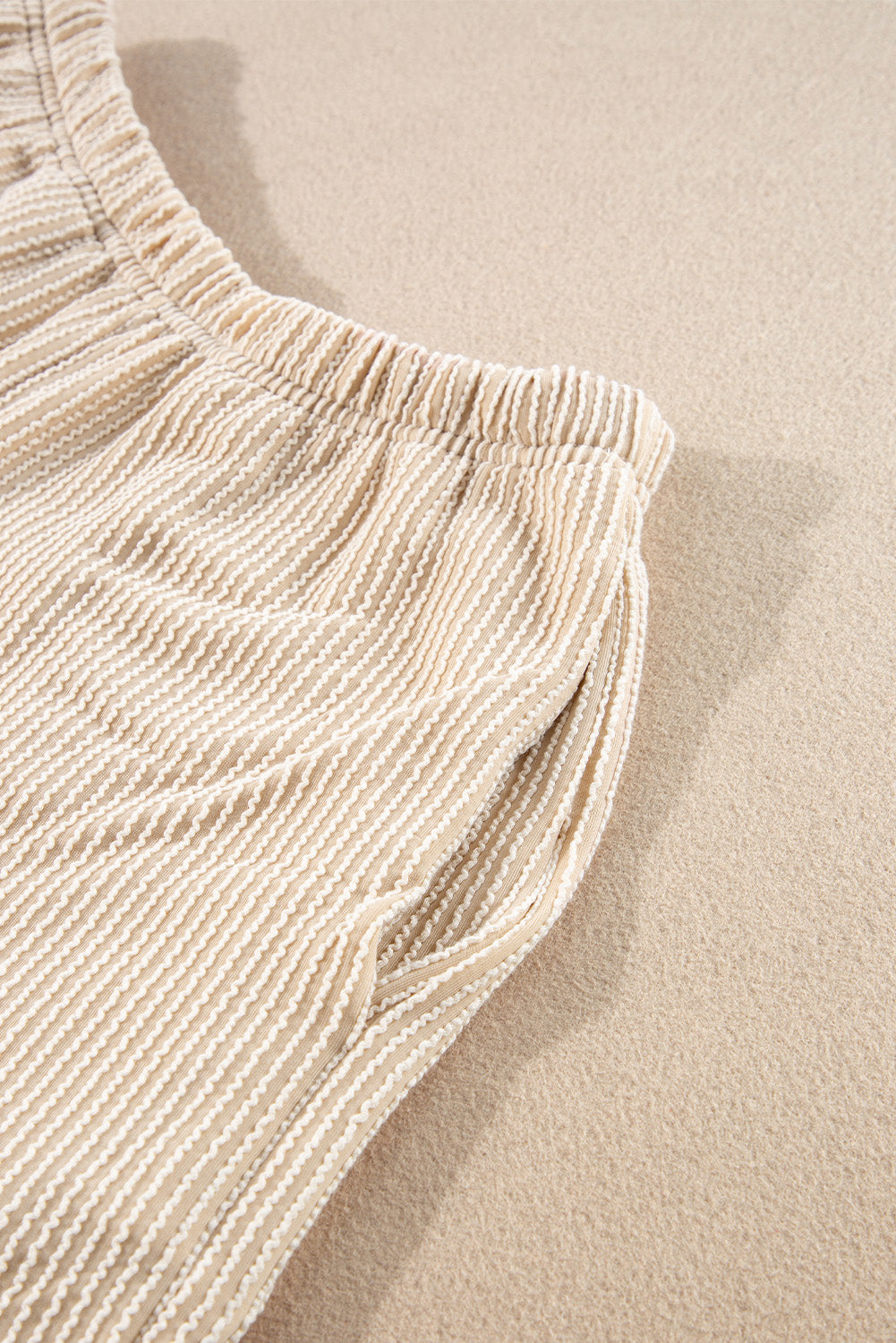 Parchment Corded Knit Long Sleeve Top and High Waist Shorts Set-Chaelisa's New Jammies