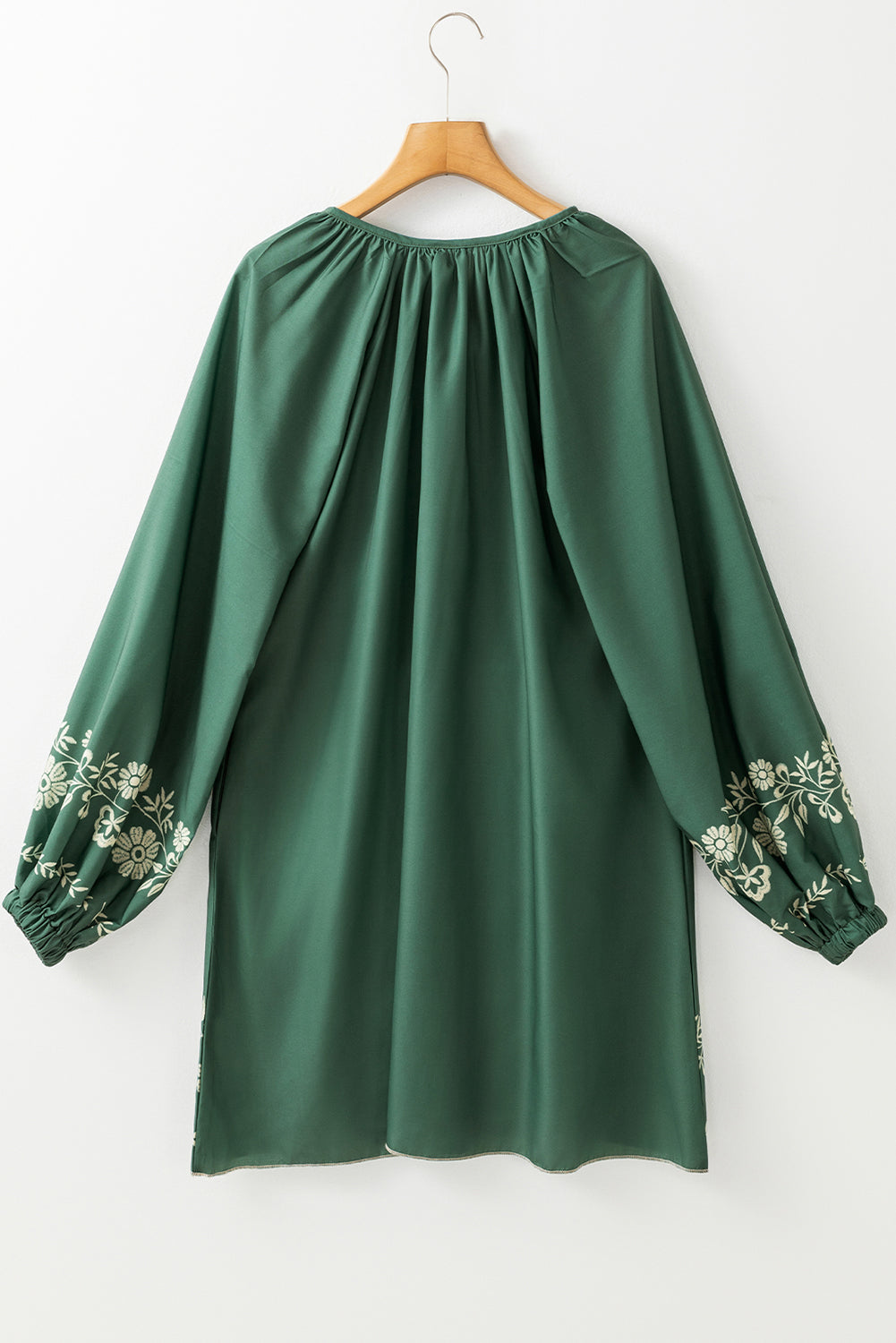 Mist Green Tie Neck Boho Floral Pattern Puff Sleeve Shift Dress-Chaelisa's New Jammies