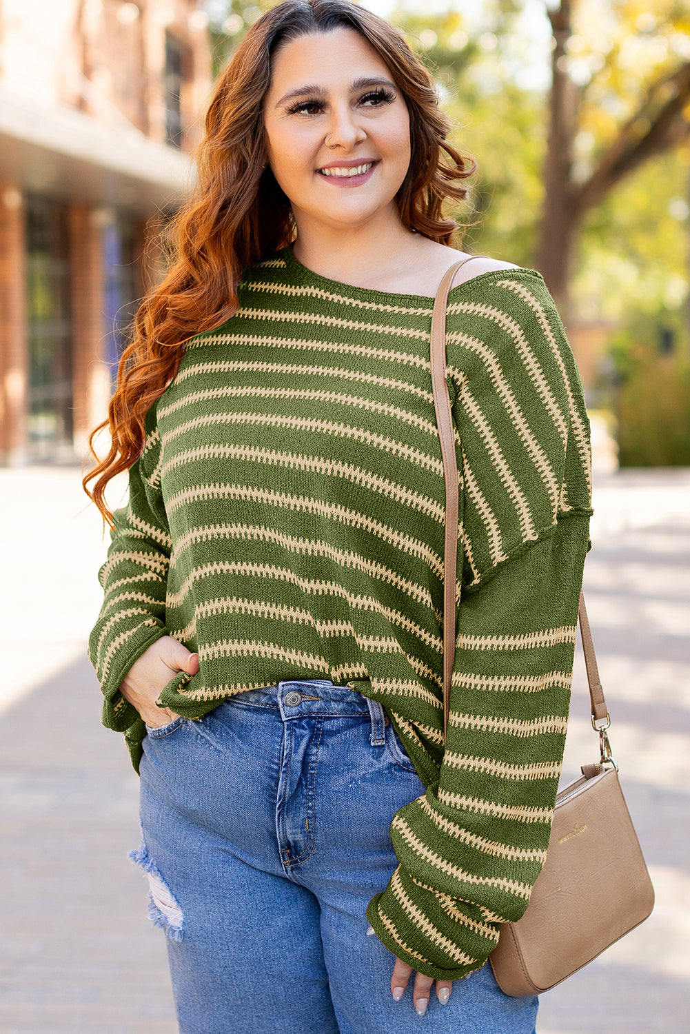 Green Stripe Drop Shoulder Casual Sweater-Chaelisa's New Jammies