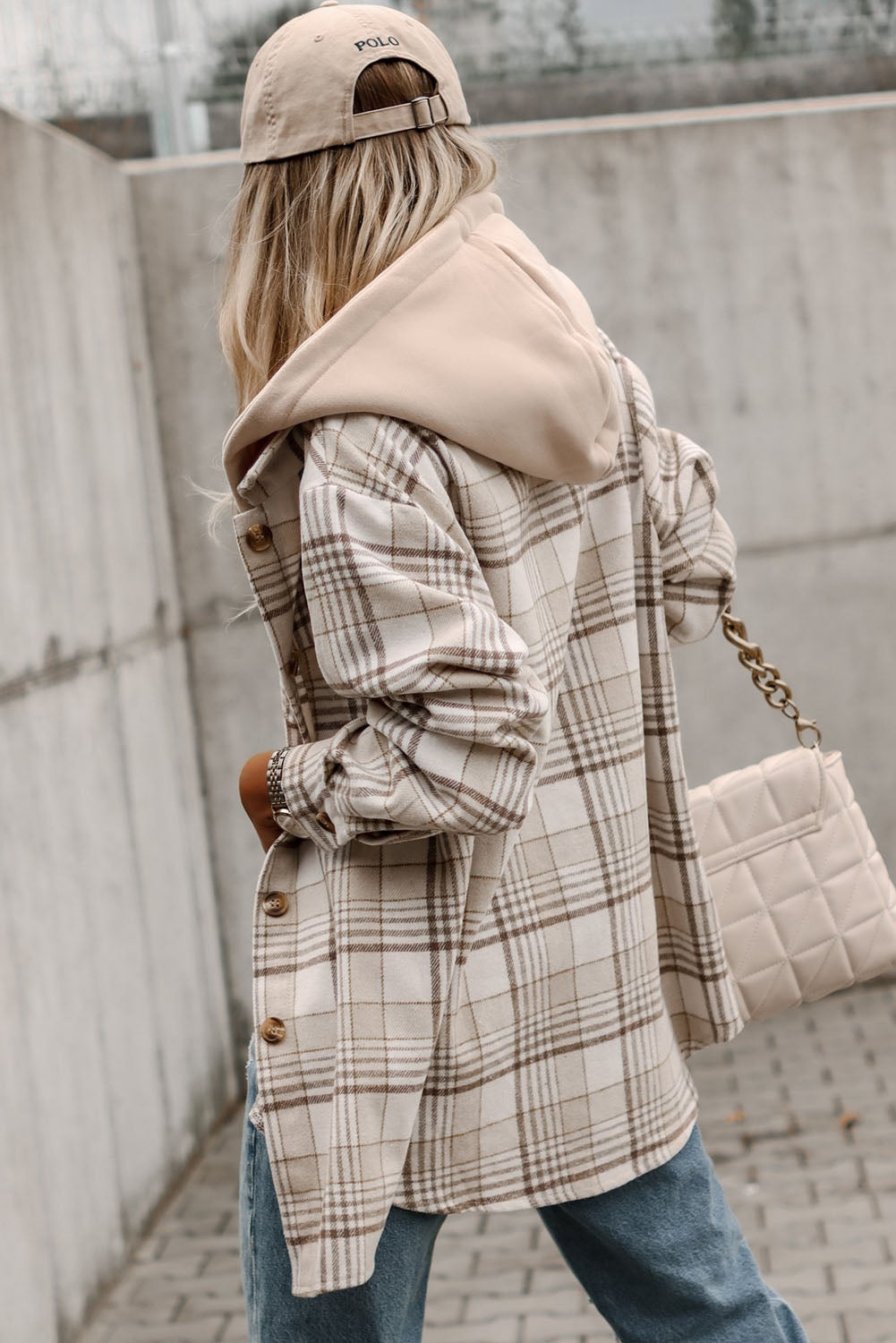 Khaki Plaid Removable Hooded Button Up Jacket-Chaelisa's New Jammies