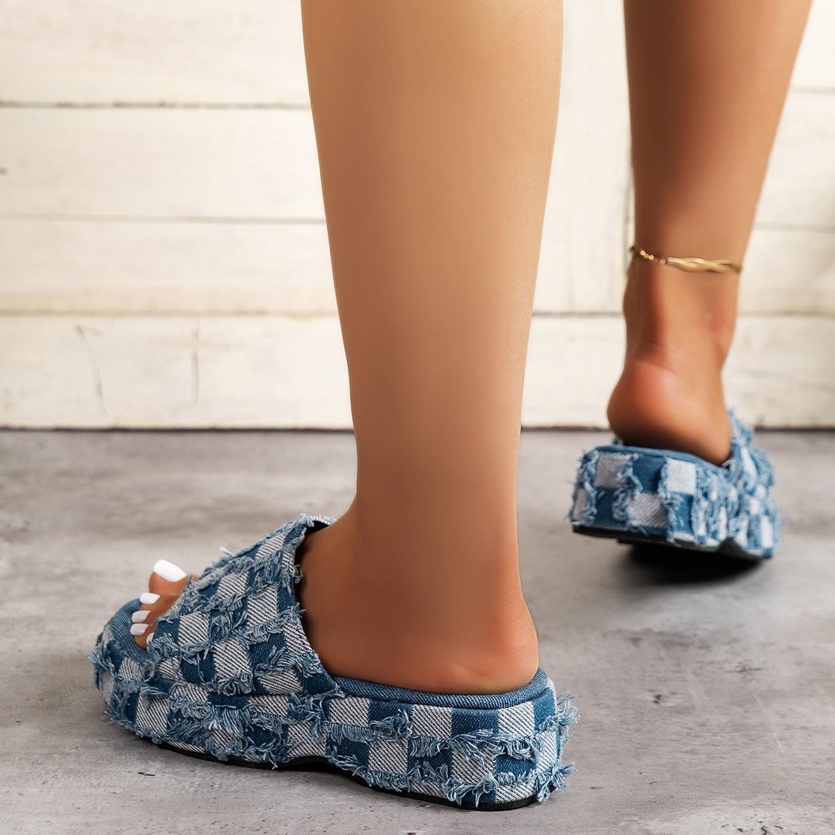 Plaid PU Leather Platform Sandals-Chaelisa's New Jammies