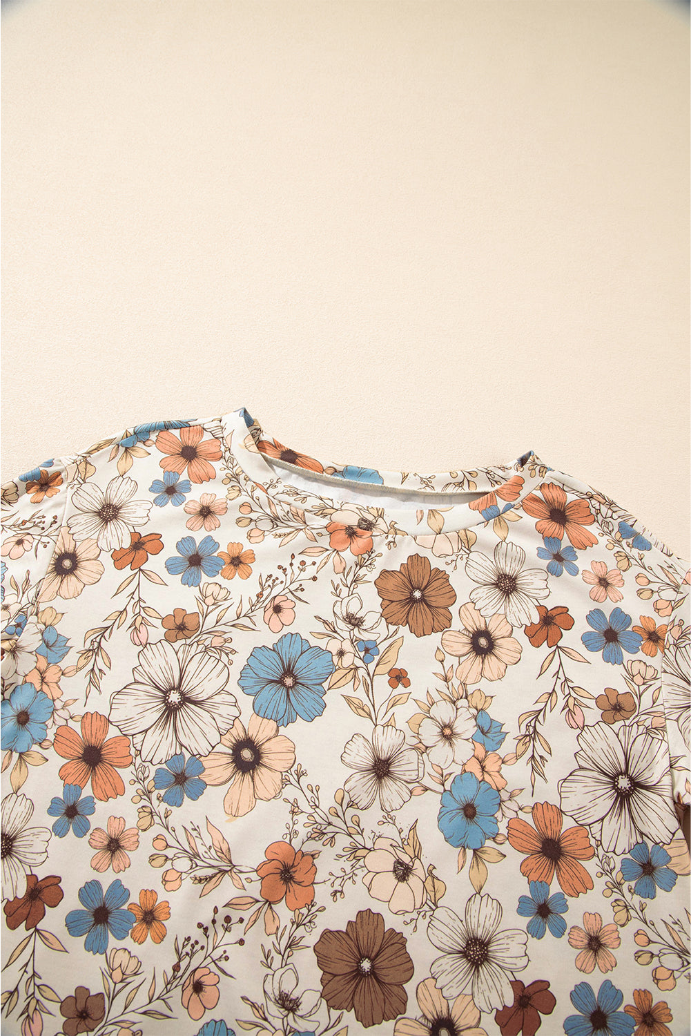 Khaki Floral Print Loose Crew Neck Long Sleeve T Shirt-Chaelisa's New Jammies