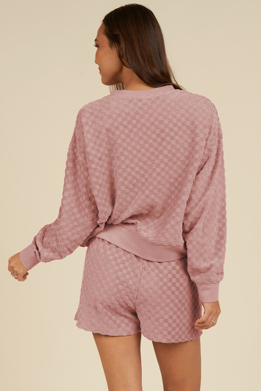 Blossom Checkered Textured Long Sleeve Top and Shorts Set-Chaelisa's New Jammies