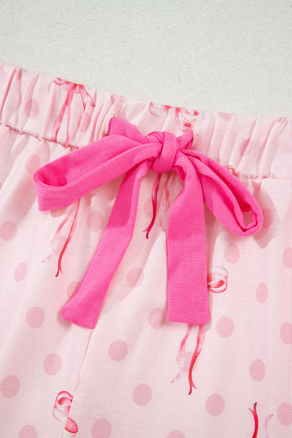 Pink Bow Print Contrast Pipping Short Pajamas Set-Chaelisa's New Jammies