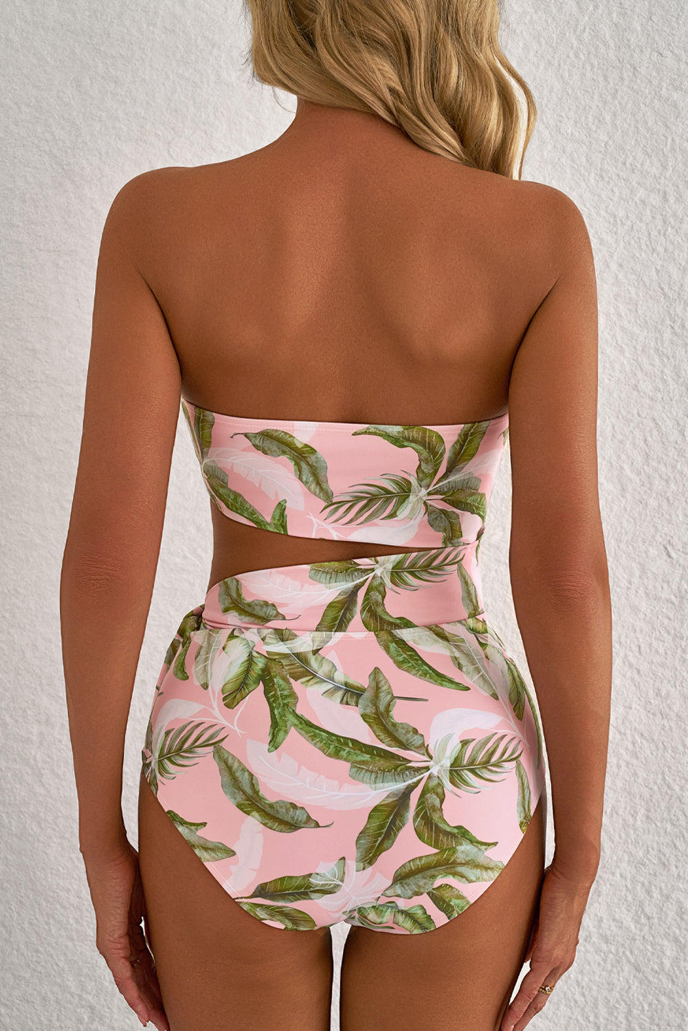 Pink Tropical Asymmetric Cut out Halter Backless One Piece Swimwear-Chaelisa's New Jammies