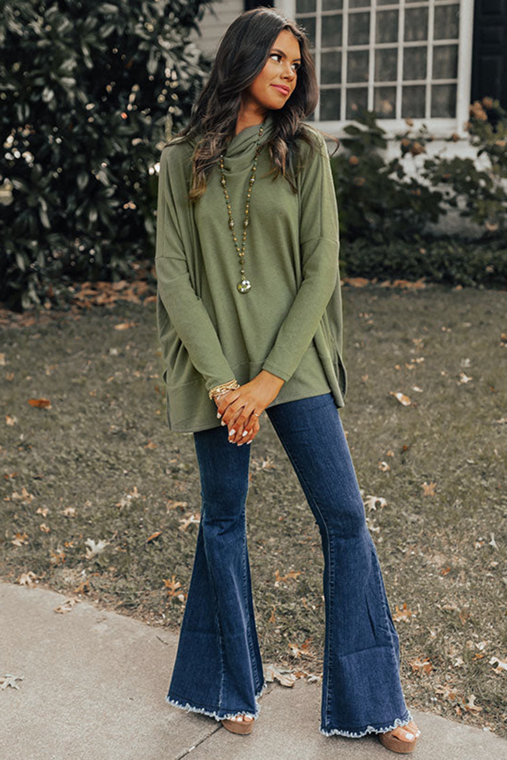 Jungle Green Cowl Neck Shift Tunic Top-Chaelisa's New Jammies