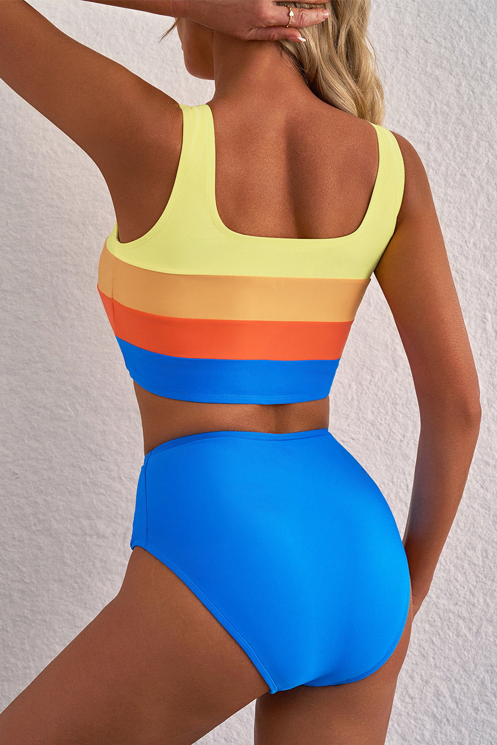 Blue Colorblock Square Neck Top Pleated High Waisted Bikini-Chaelisa's New Jammies