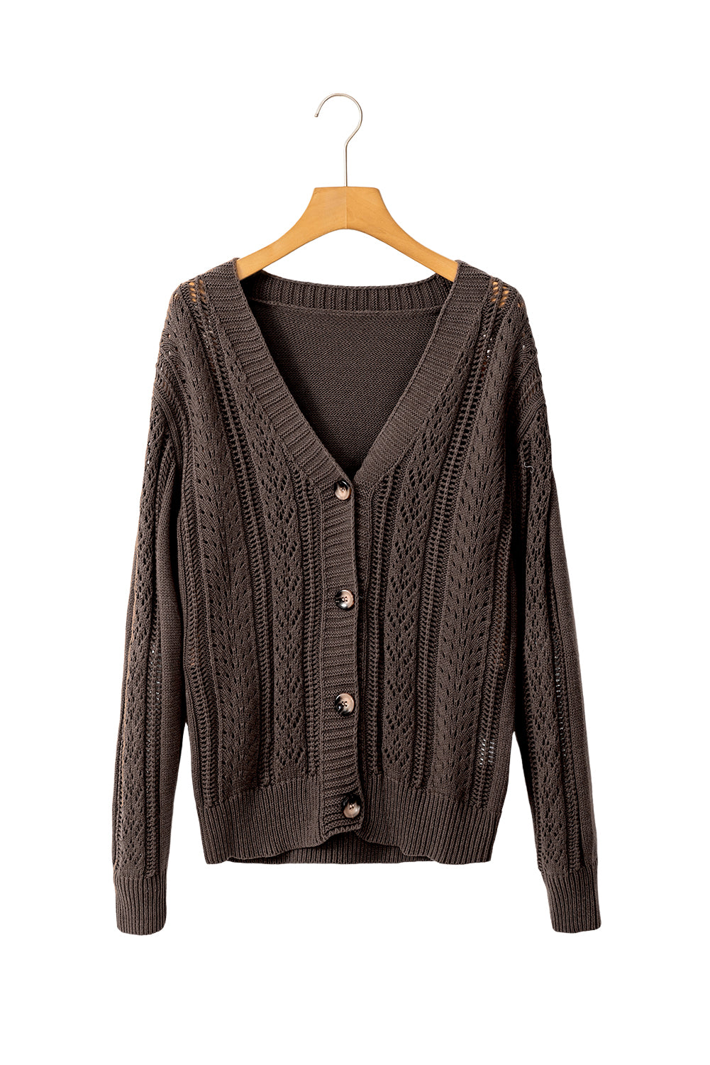 Dark Khaki Hollow Knit Drop Shoulder Cardigan-Chaelisa's New Jammies