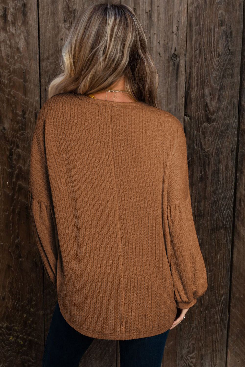 Faux Knit Jacquard Puffy Long Sleeve Top-Chaelisa's New Jammies