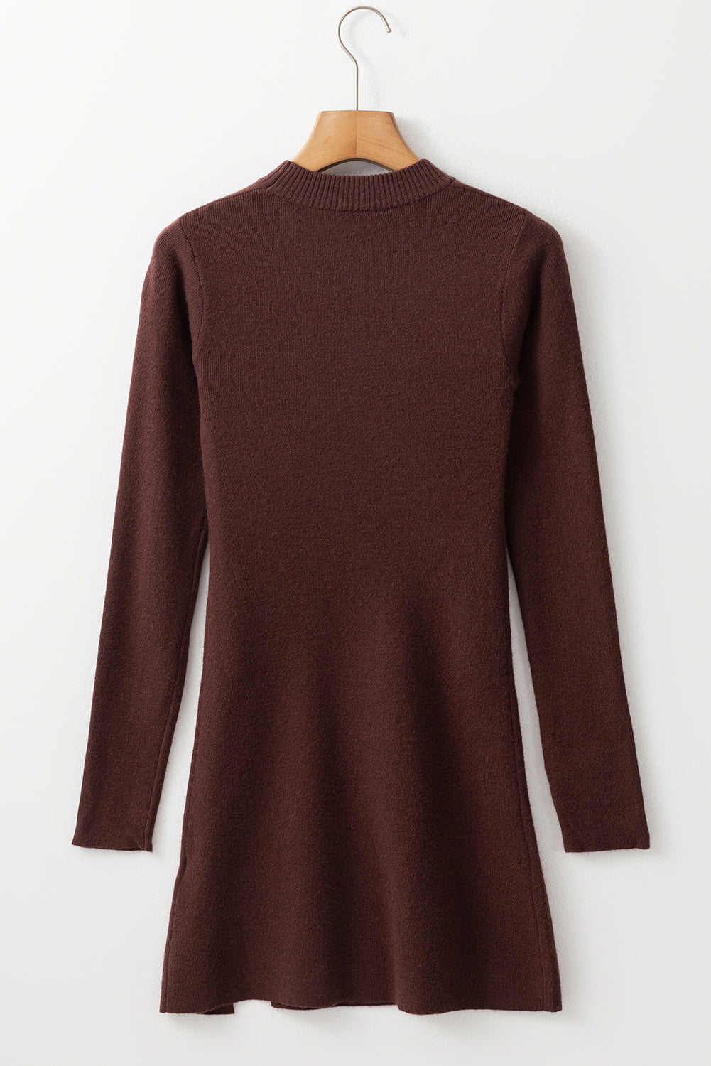 Coffee Slim Fit Mock Neck Side Slit Sweater Dress-Chaelisa's New Jammies