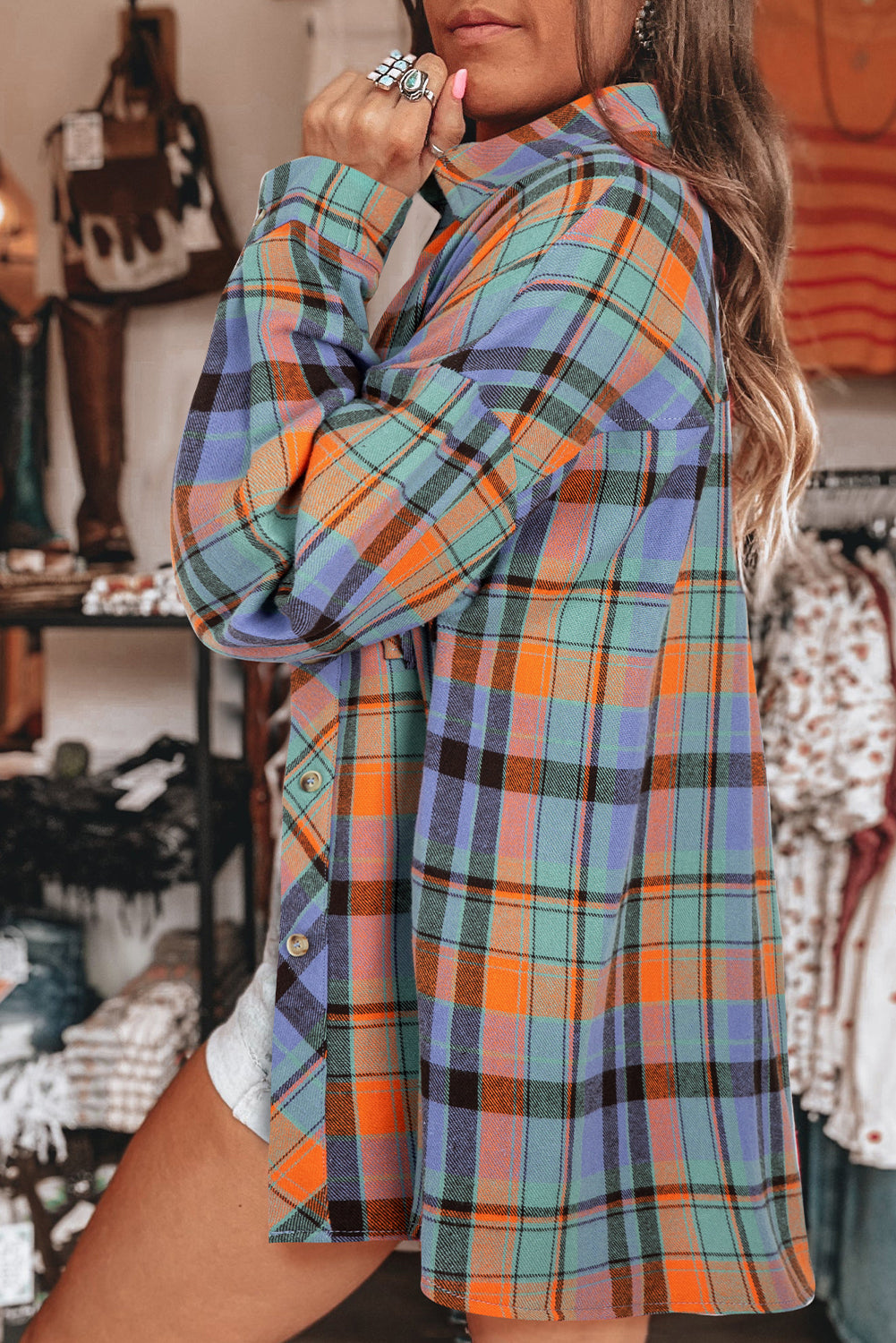 Red Plaid Print Drop Sleeve Loose Shirt-Chaelisa's New Jammies
