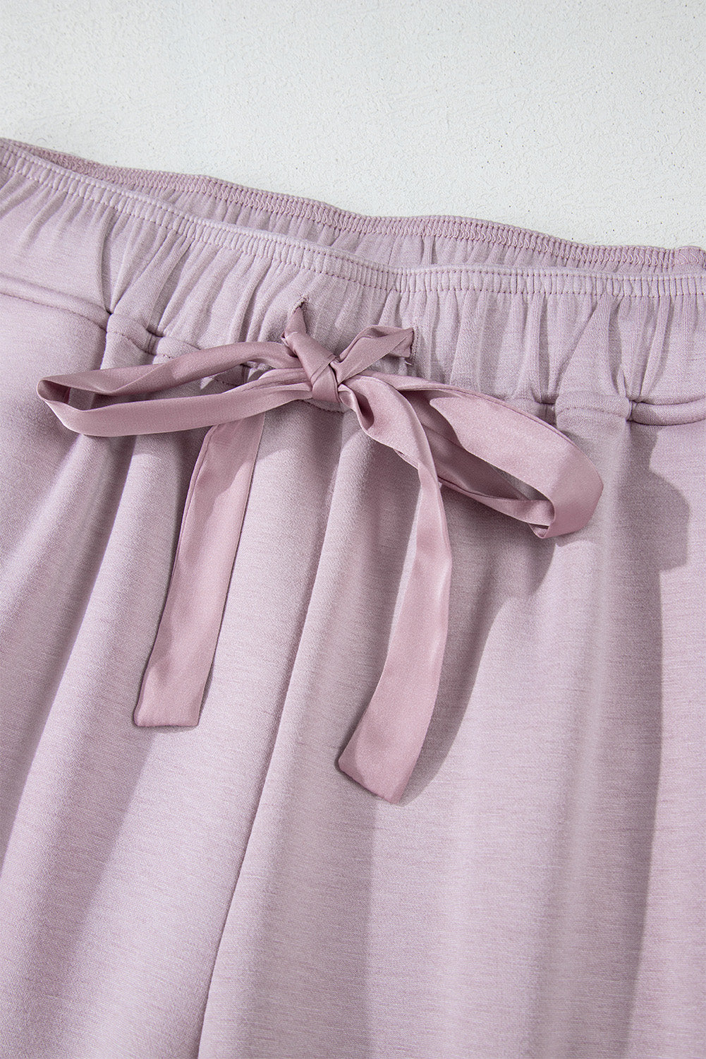 Orchid Petal Drawstring Waist Satin Stripe Patch Straight Leg High Waist Pants-Chaelisa's New Jammies