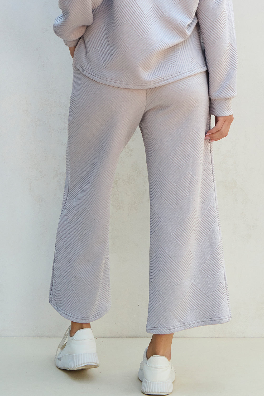 Light Grey Solid Textured Collared V Neck Top and Wide Leg Pants Set-Chaelisa's New Jammies