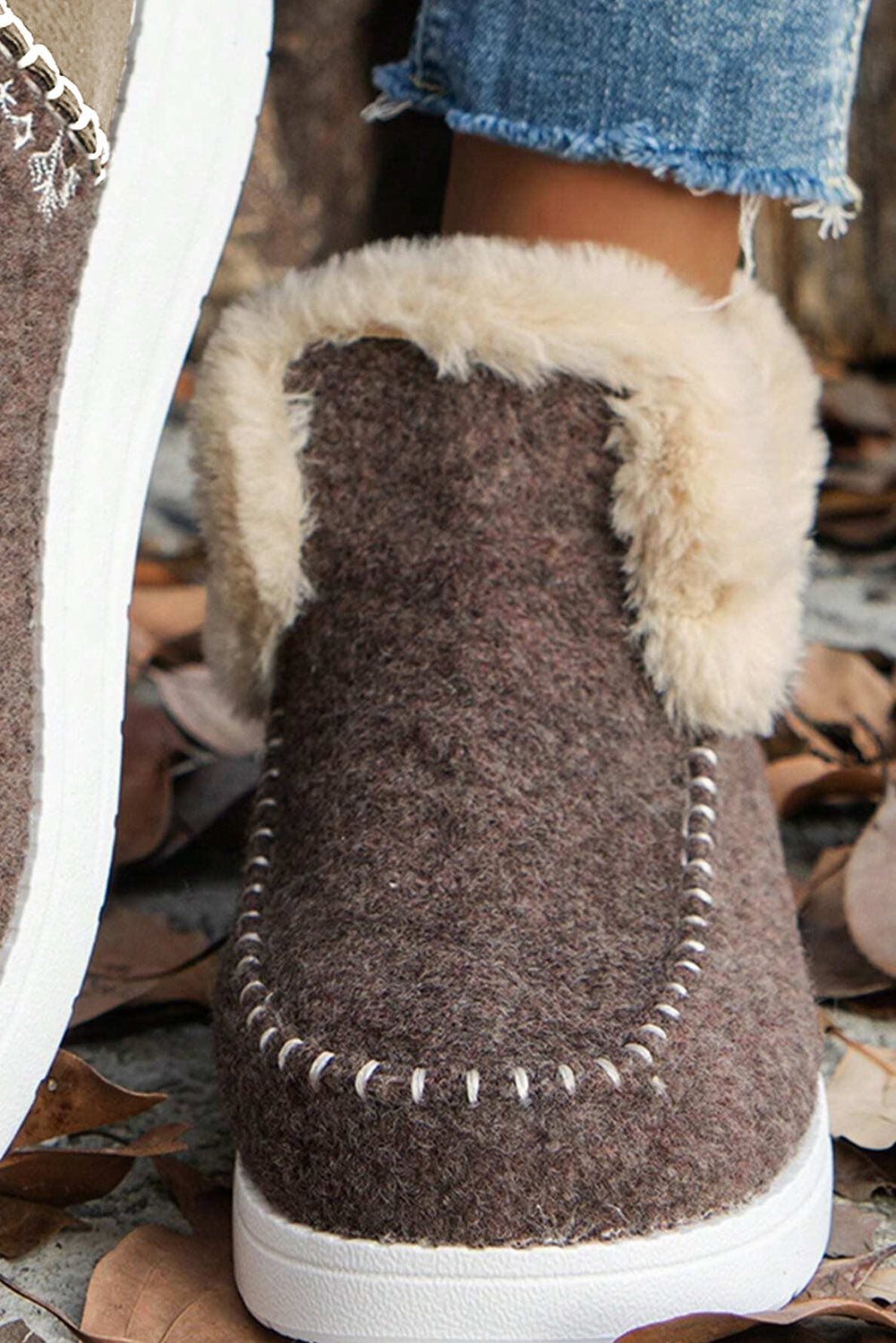 Coffee Suede Stitching Patchwork Plush Lined Anklet Boots-Chaelisa's New Jammies
