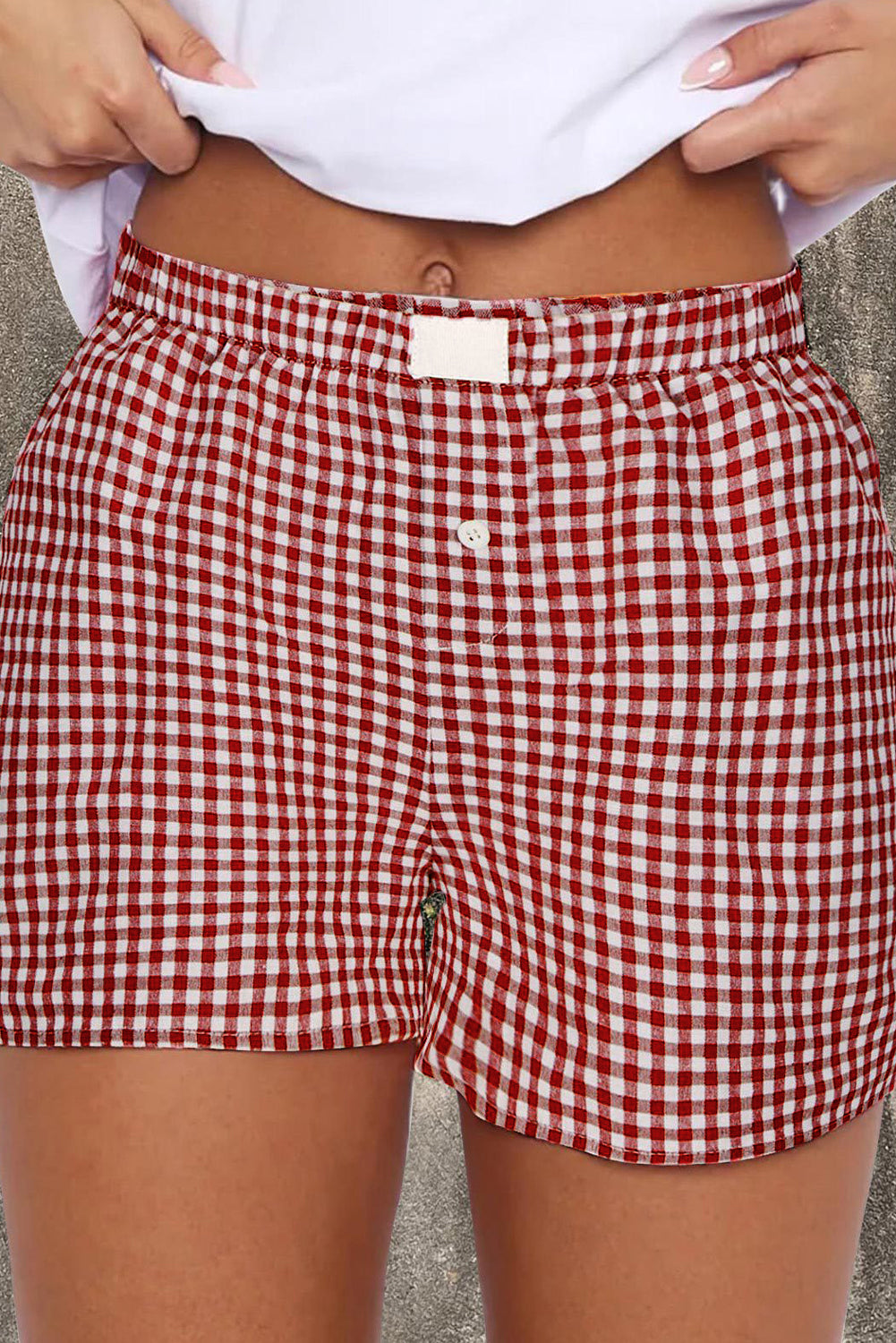 Red Plaid Gingham Printed High Waist Shorts-Chaelisa's New Jammies