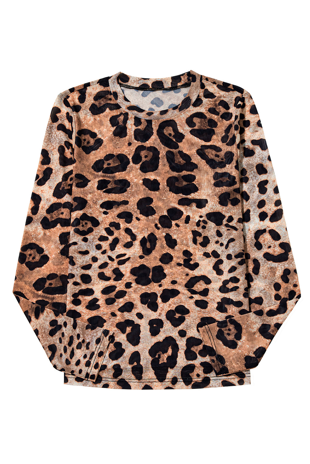 Brown Leopard Round Neck Long Sleeve Slim Top-Chaelisa's New Jammies