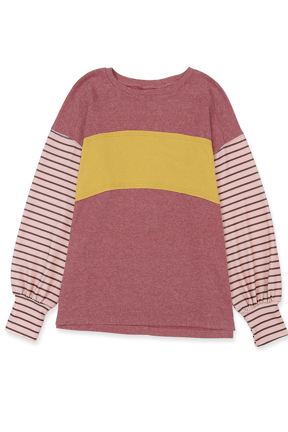 Peach Blossom Colorblock Striped Bishop Sleeve Top-Chaelisa's New Jammies
