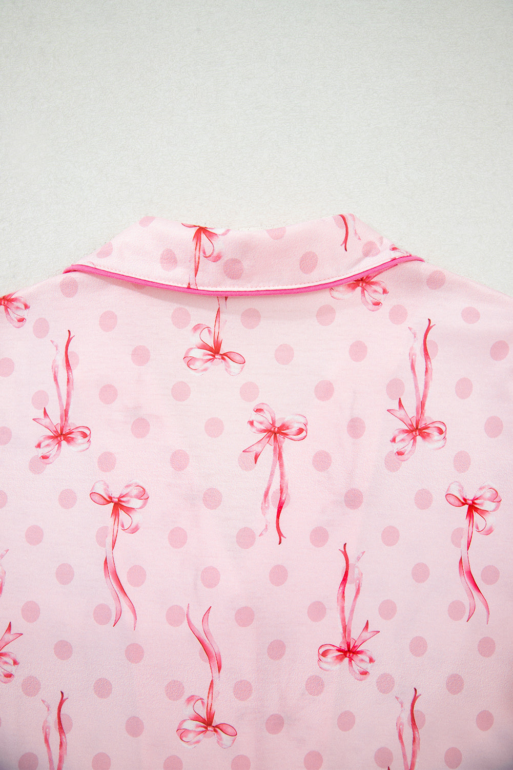 Pink Bow Print Contrast Pipping Short Pajamas Set-Chaelisa's New Jammies