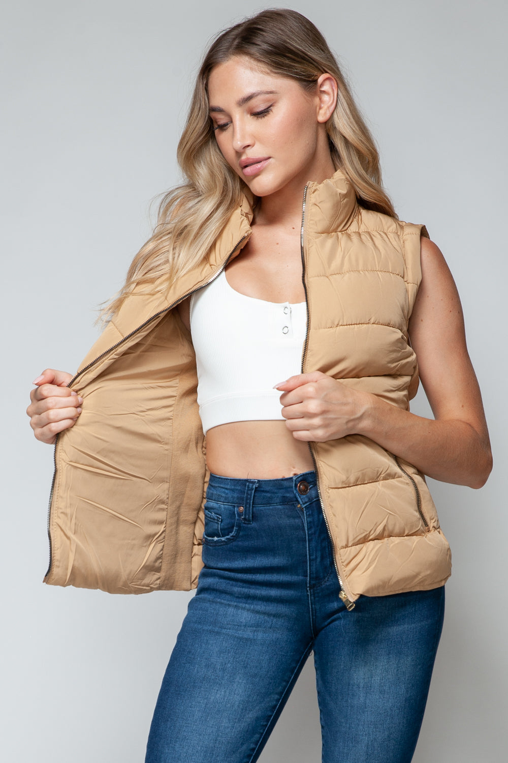 Snobbish Zip Up Turtleneck Vest with Pockets-Chaelisa's New Jammies