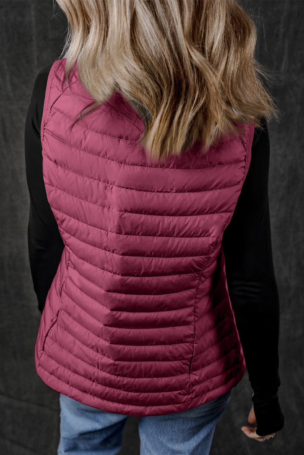 Burgundy Plush Collared Quilted Zipped Puffer Vest-Chaelisa's New Jammies
