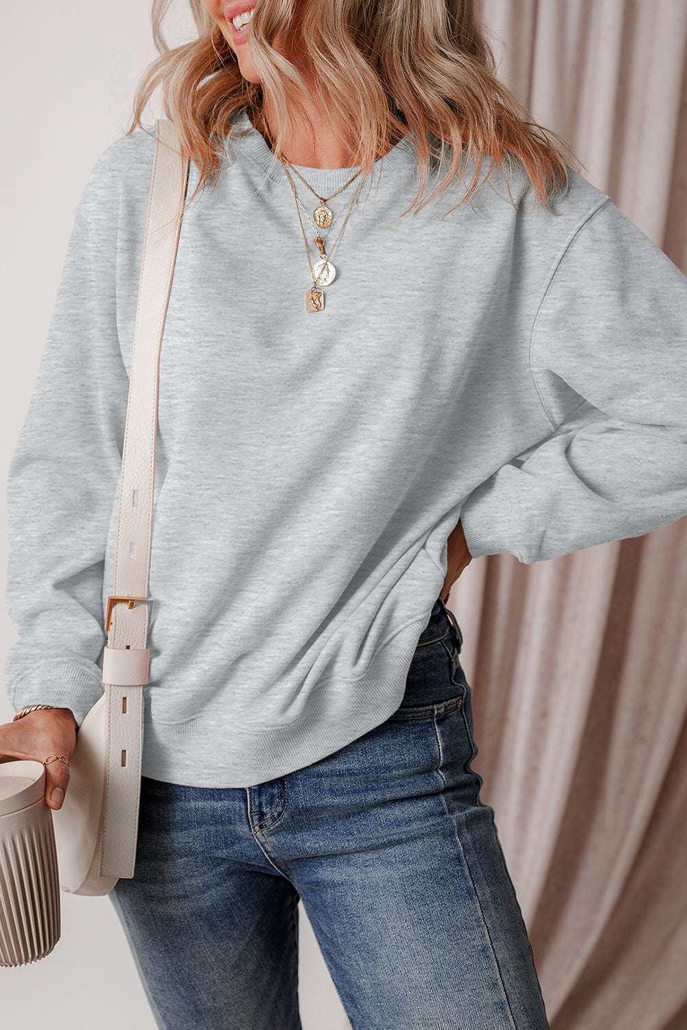Gray Solid Fleece Lined Drop Shoulder Terry Sweatshirt-Chaelisa's New Jammies