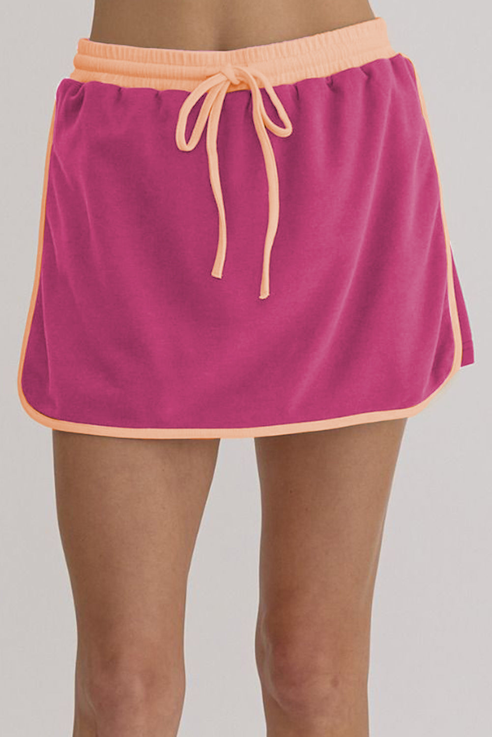 Rose Red Color Contrast Loose Pullover and Lace-up Waist Skort Set-Chaelisa's New Jammies
