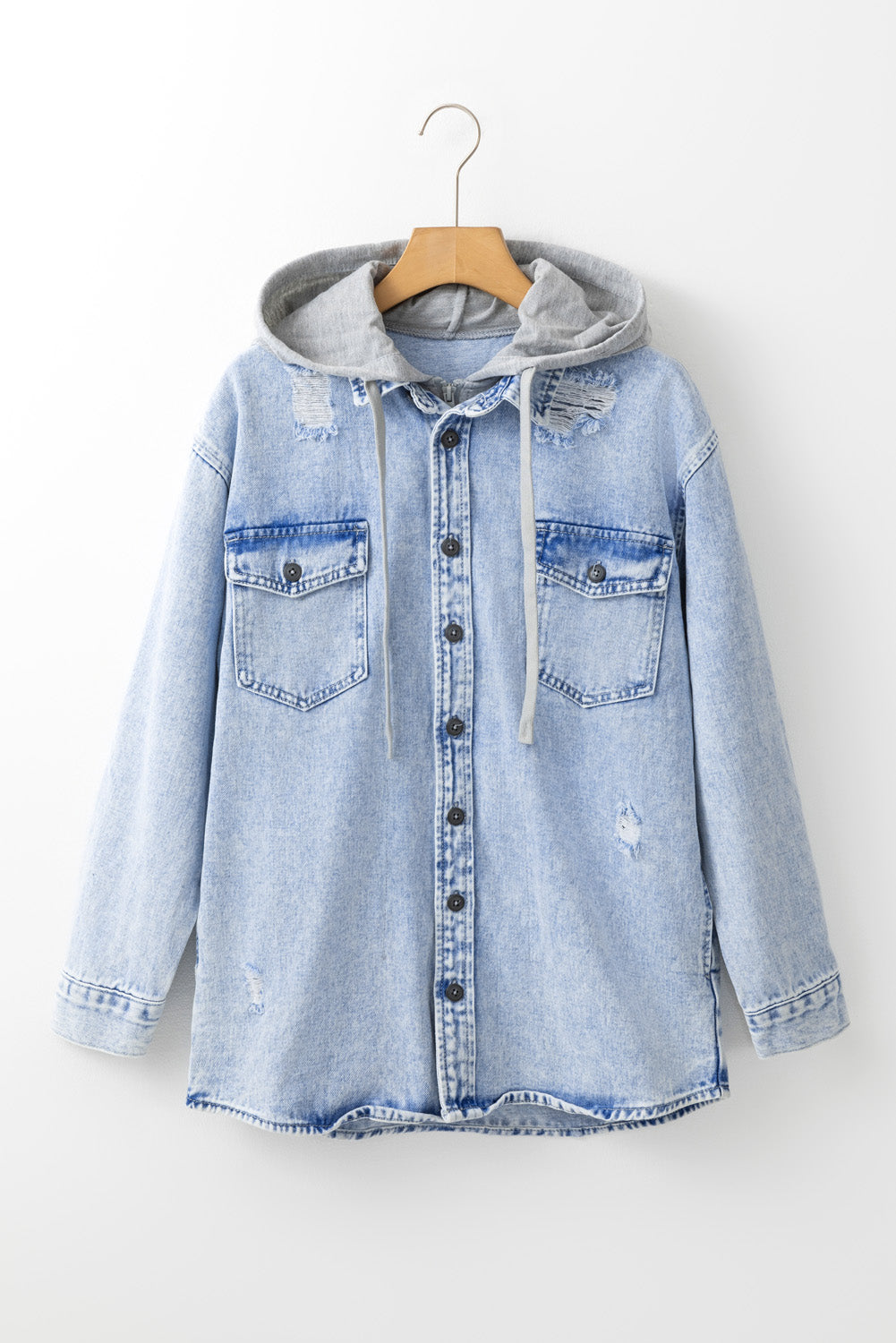 Mist Blue Oversized Contrast Hooded Denim Jacket-Chaelisa's New Jammies
