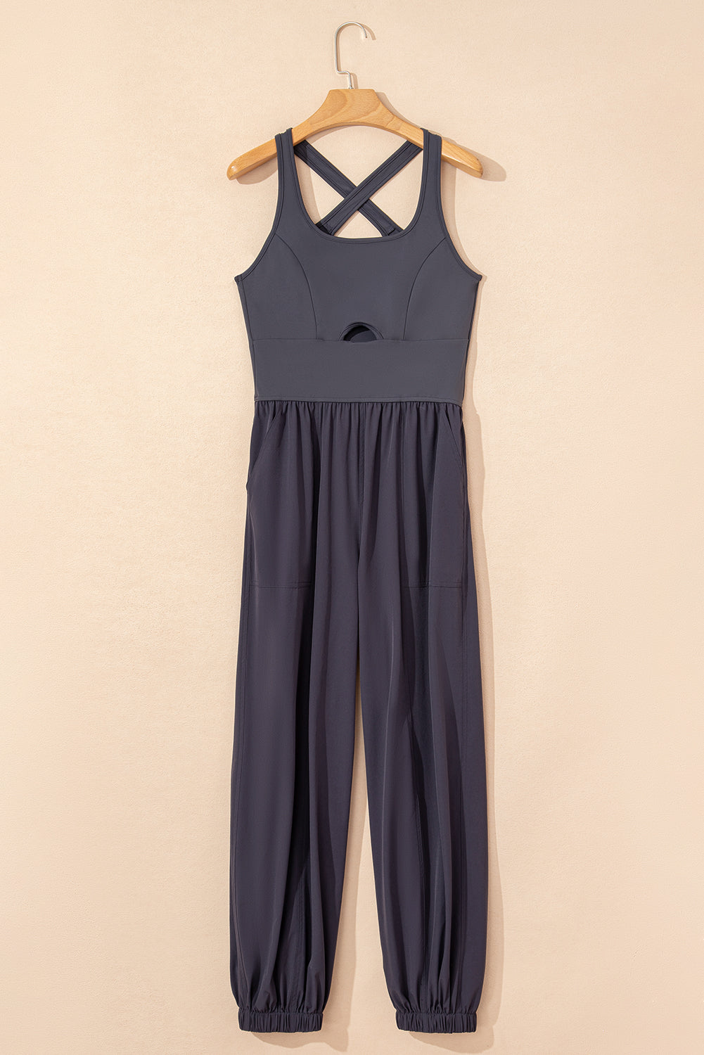 Carbon Grey Back Crossed Straps Hollow Out Jogger Jumpsuit-Chaelisa's New Jammies