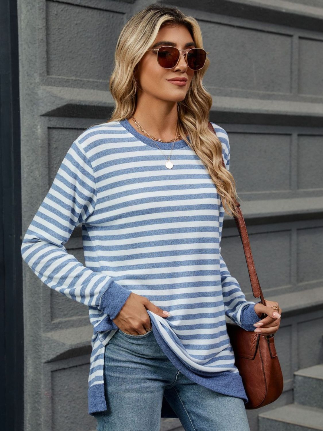 Striped Round Neck Long Sleeve T-Shirt-Chaelisa's New Jammies