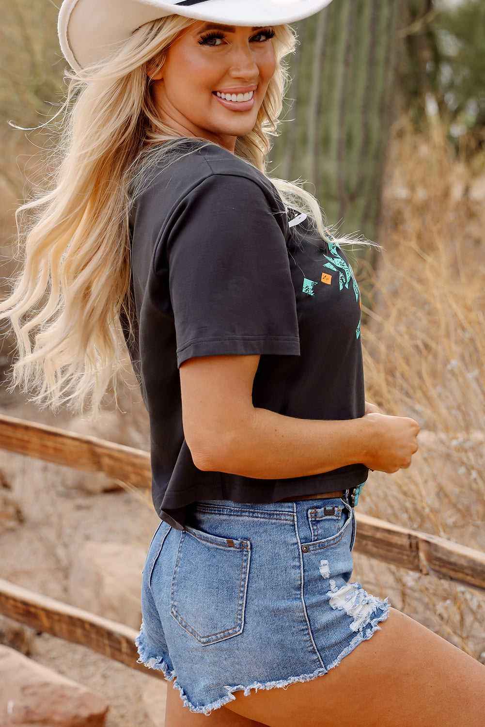 Carbon Grey Vintage Western Bull Head Skull Turquoise Aztec Graphic T Shirt-Chaelisa's New Jammies