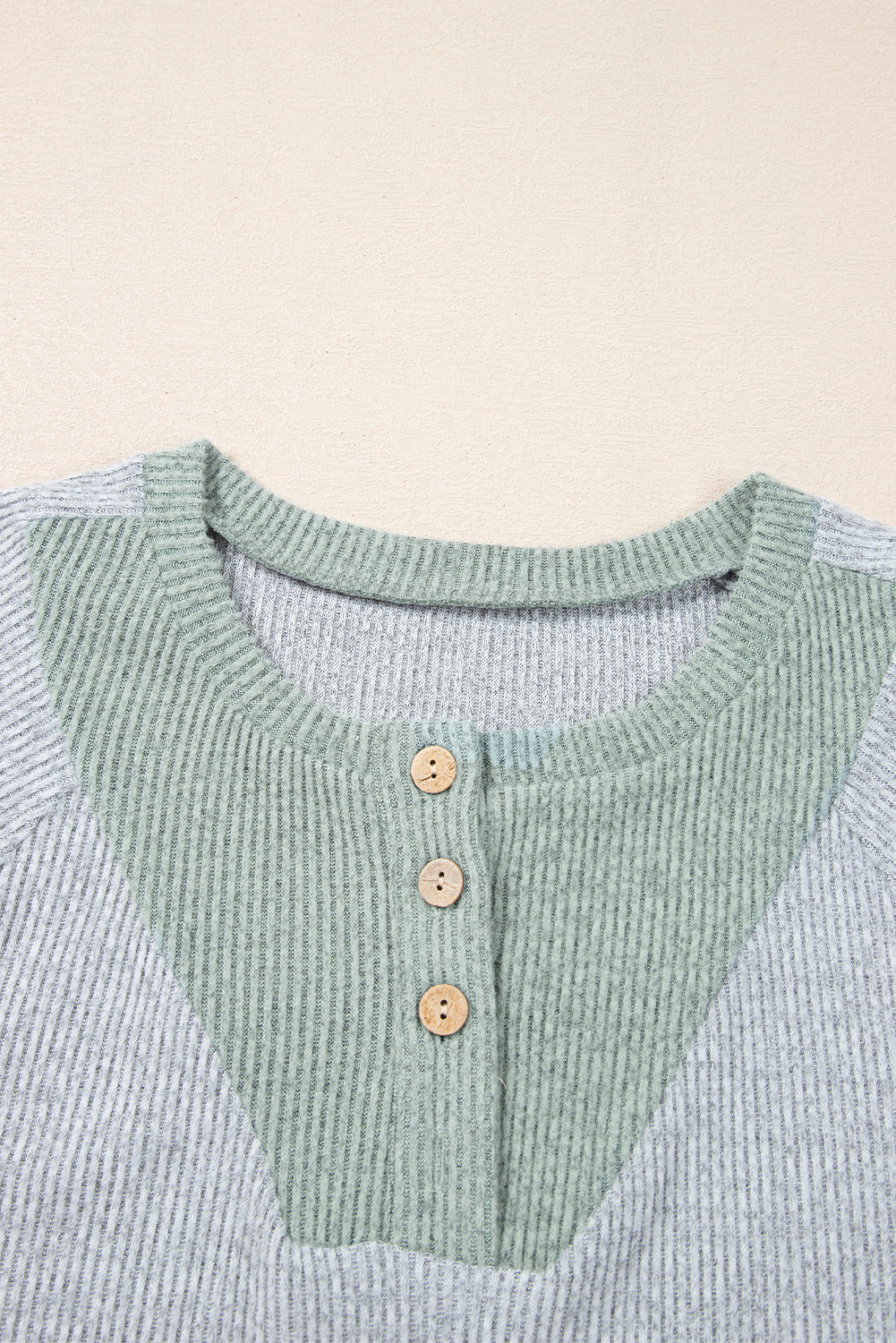 Light Grey Color Contrast Ribbed Loose Fit Long Sleeve Top-Chaelisa's New Jammies