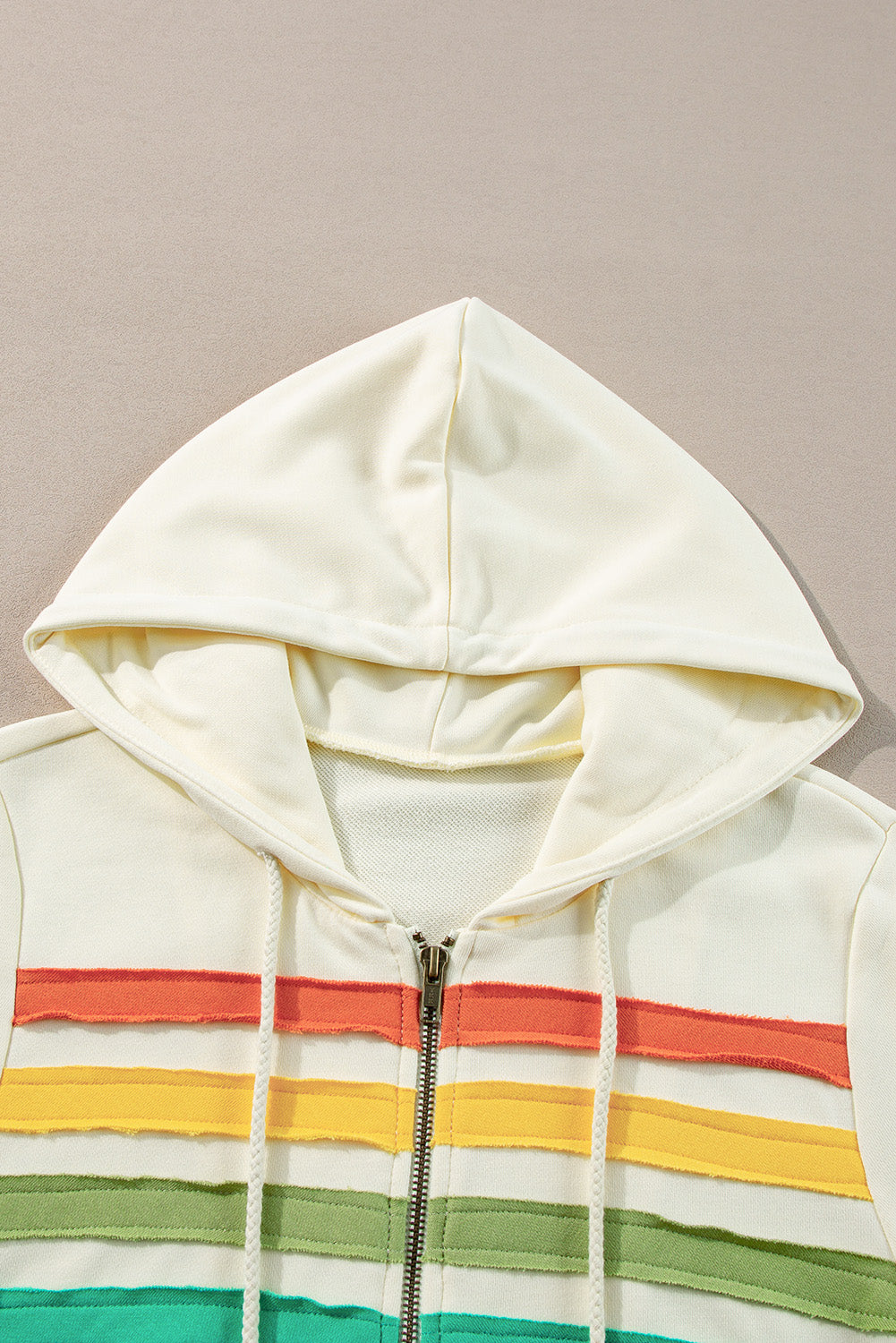 Apricot Colorblock Striped Patchwork Side Pockets Zipper Hoodie-Chaelisa's New Jammies
